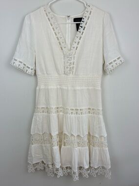 B Darlin Ivory Lace-Trim Tiered Mini Dress sz 5/6 coastal cowgirl festival boho
